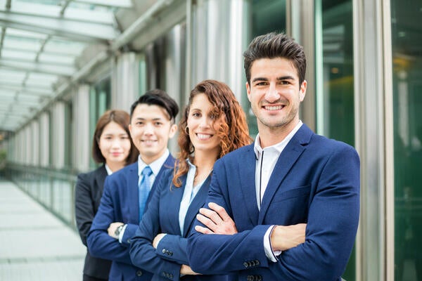 professional people in front of window